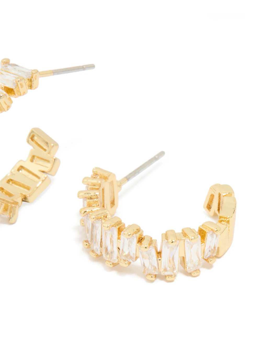Gold Plated Organic Cubic Zirconia Baguette Hoop Earrings - Image 3