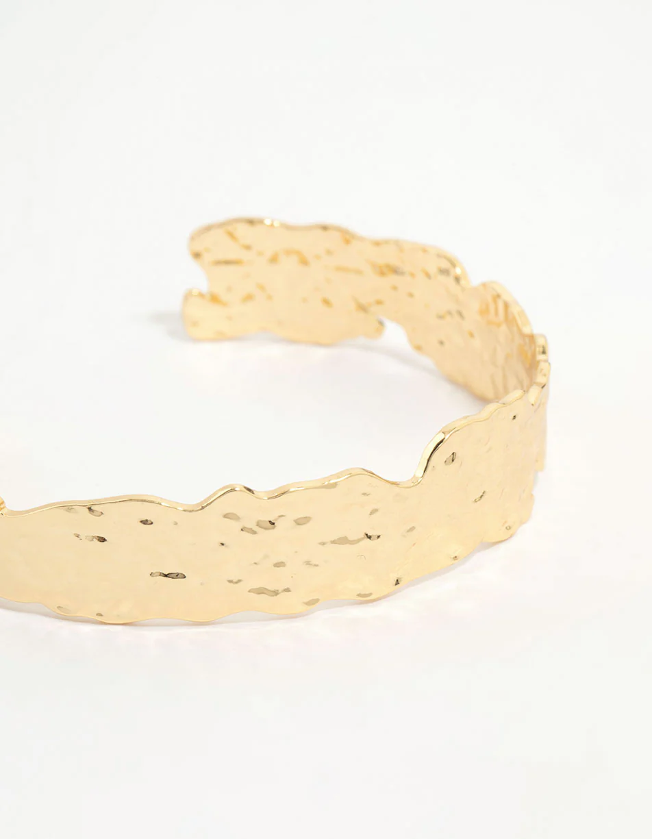 Gold Plated Organic Hammered Wrist Cuff - Image 2