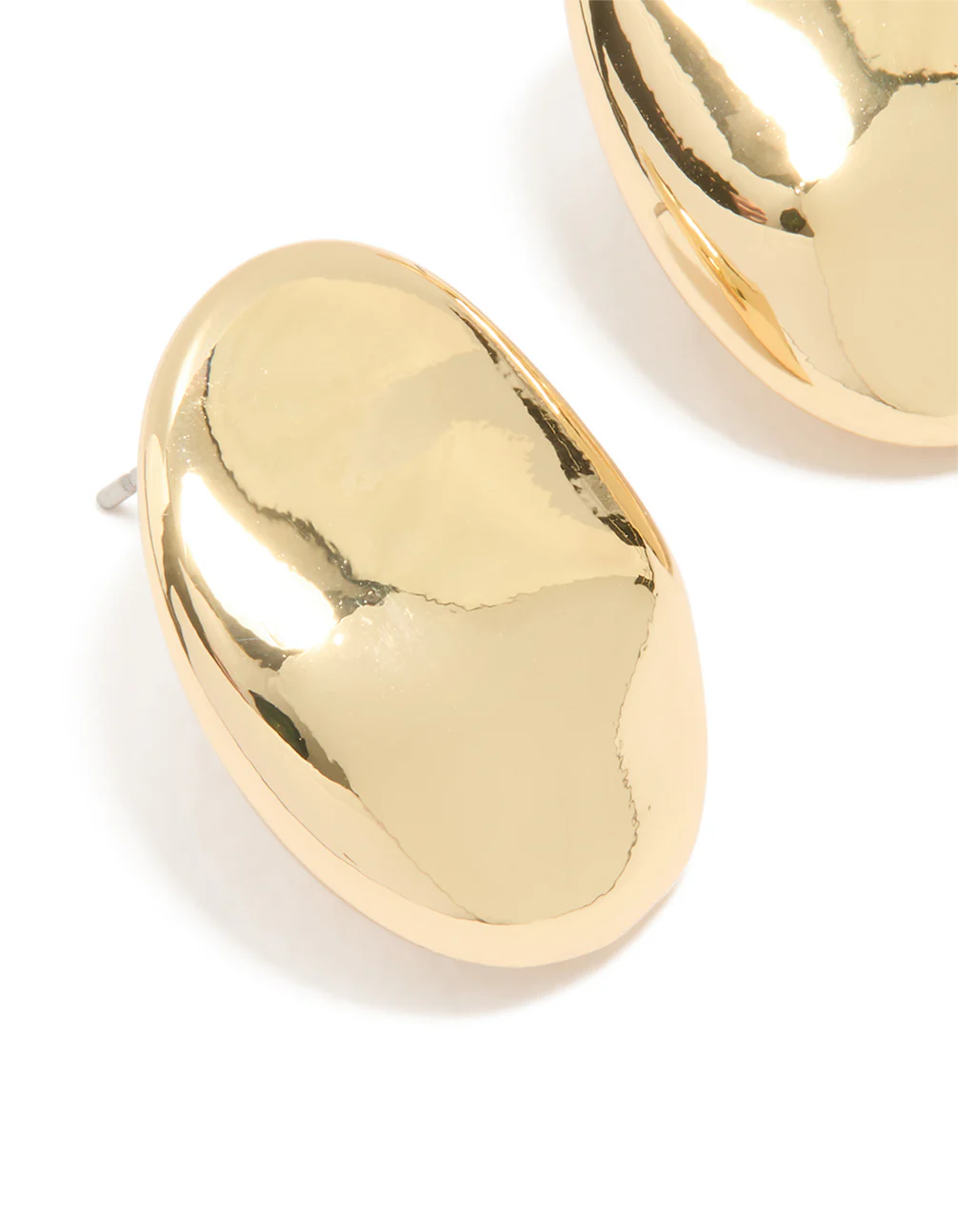 Gold Plated Organic Oval Pebble Stud Earrings - Image 2