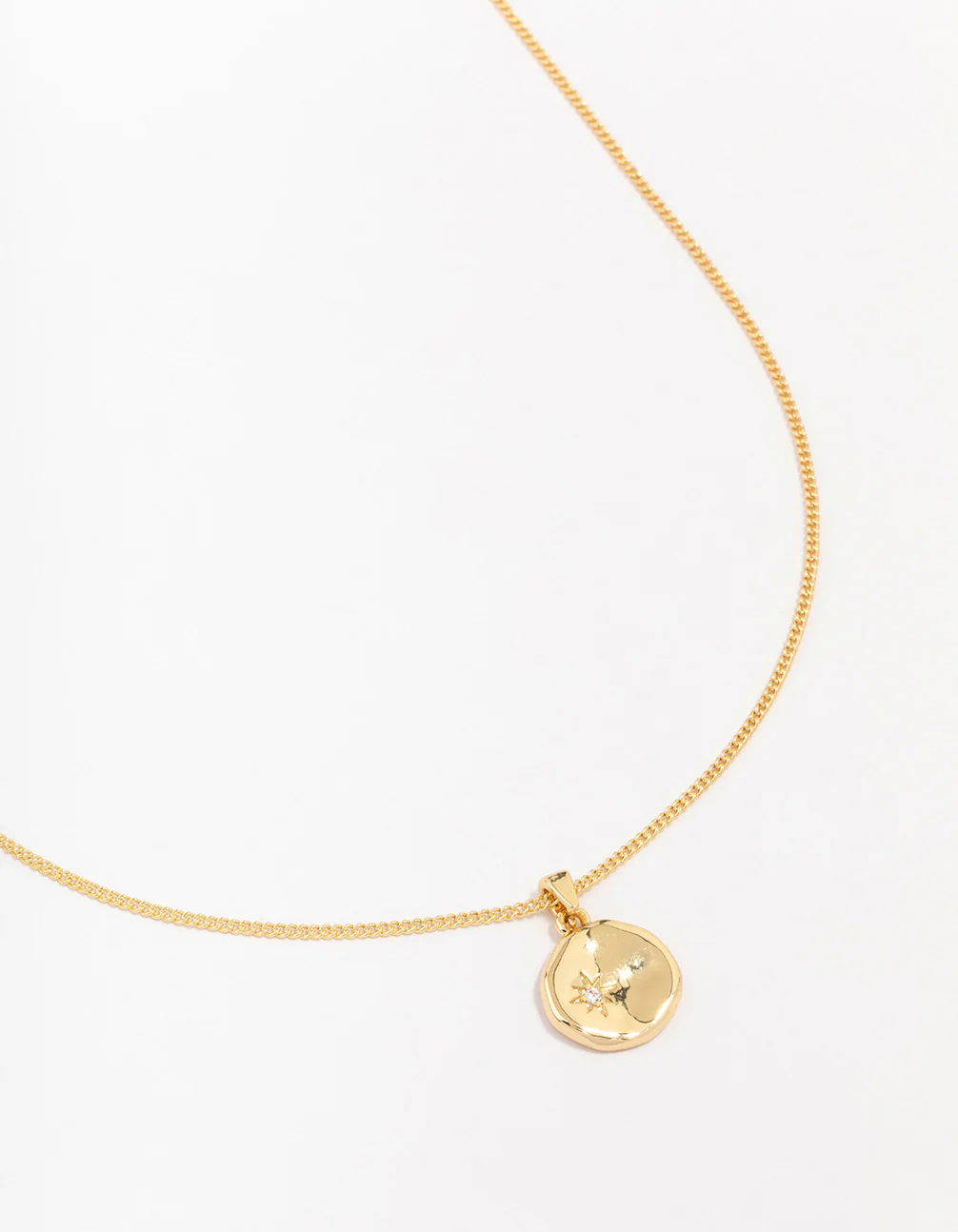 Gold Plated Brass Organic Round Star Pendant Necklace