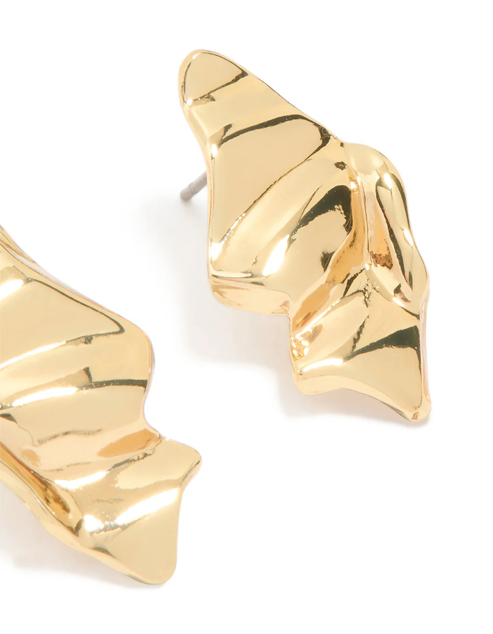 Gold Plated Organic Wavy Teardrop Stud Earrings - Image 3