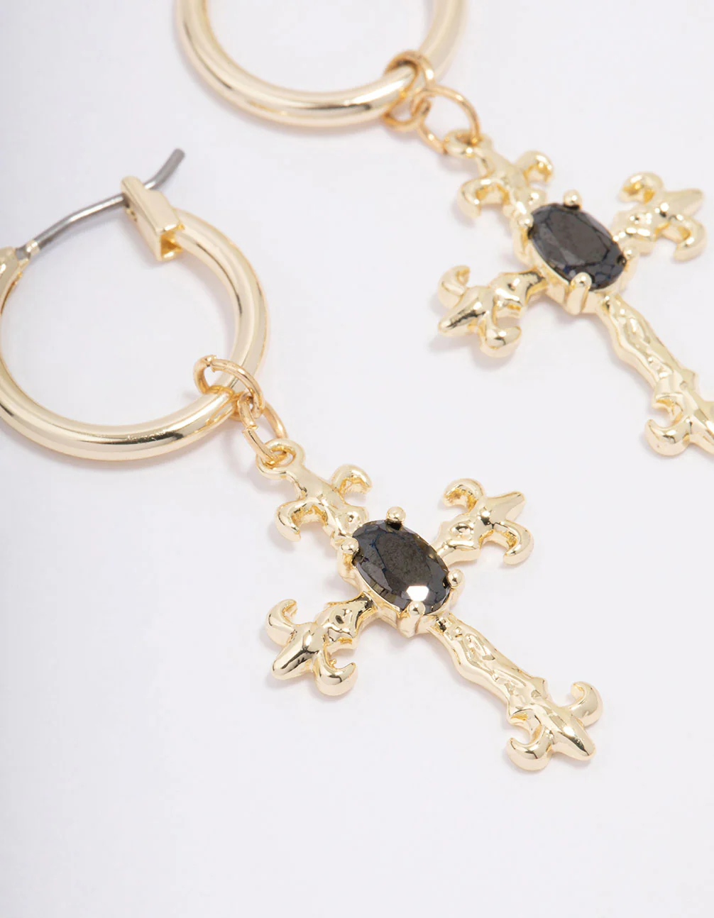 Gold Plated Ornate Cross Drop Earrings - Image 3