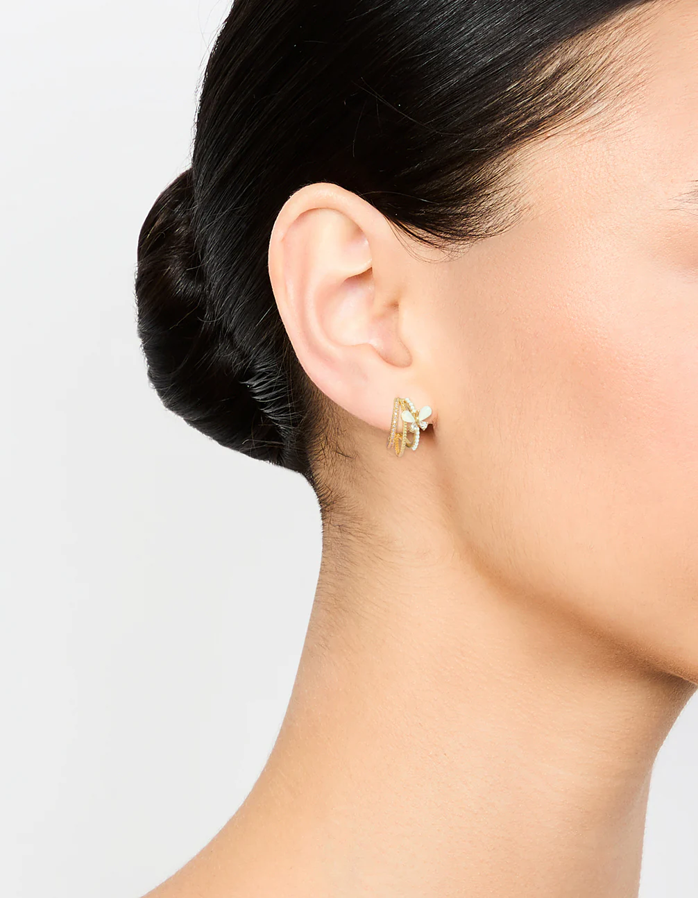 Gold Plated Pave Crystal Butterfly Jacket Earrings - Image 2