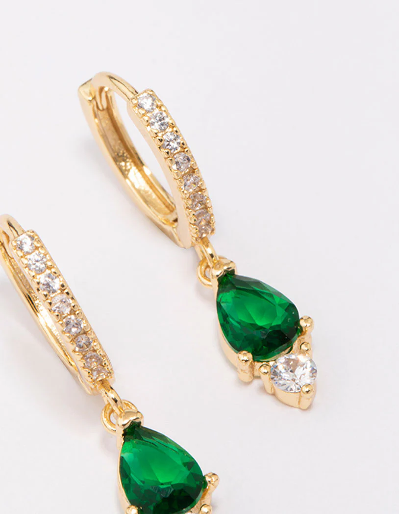 Gold Plated Pave Pear Round Drop Earrings - Image 3