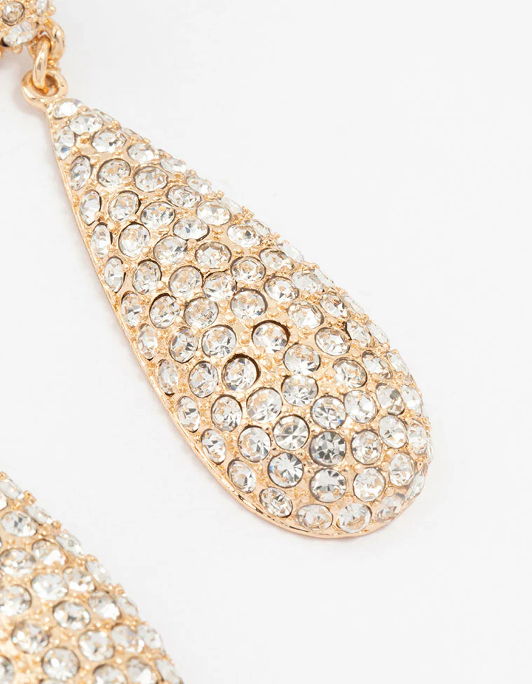 Gold Plated Pave Teardrop Earrings - Image 3