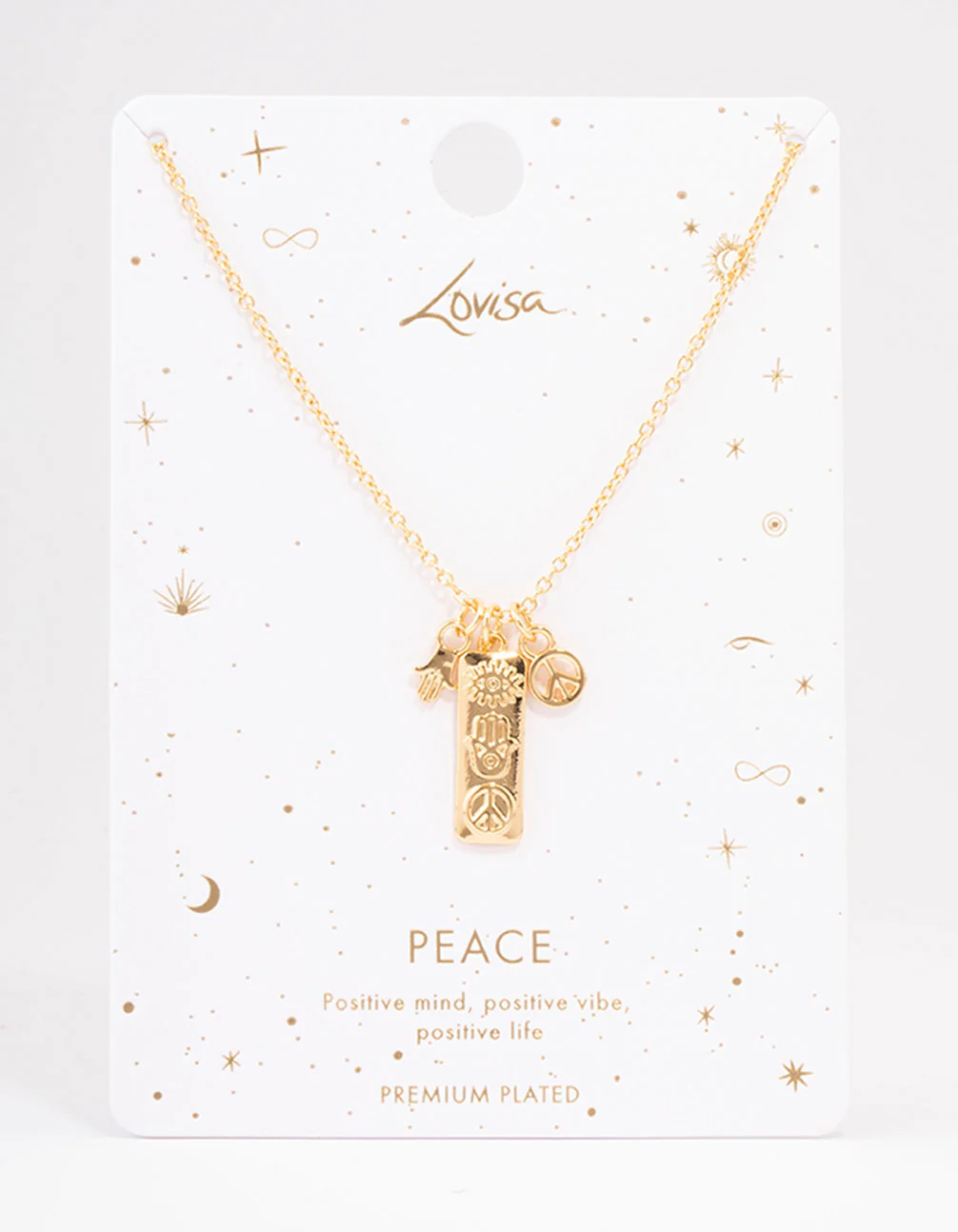 Gold Plated Peace Tab Charm Pendant Necklace - Image 2