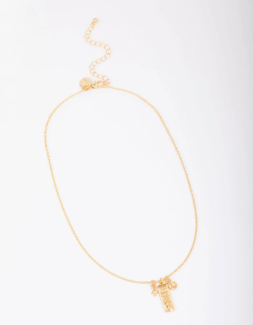 Gold Plated Peace Tab Charm Pendant Necklace - Image 3