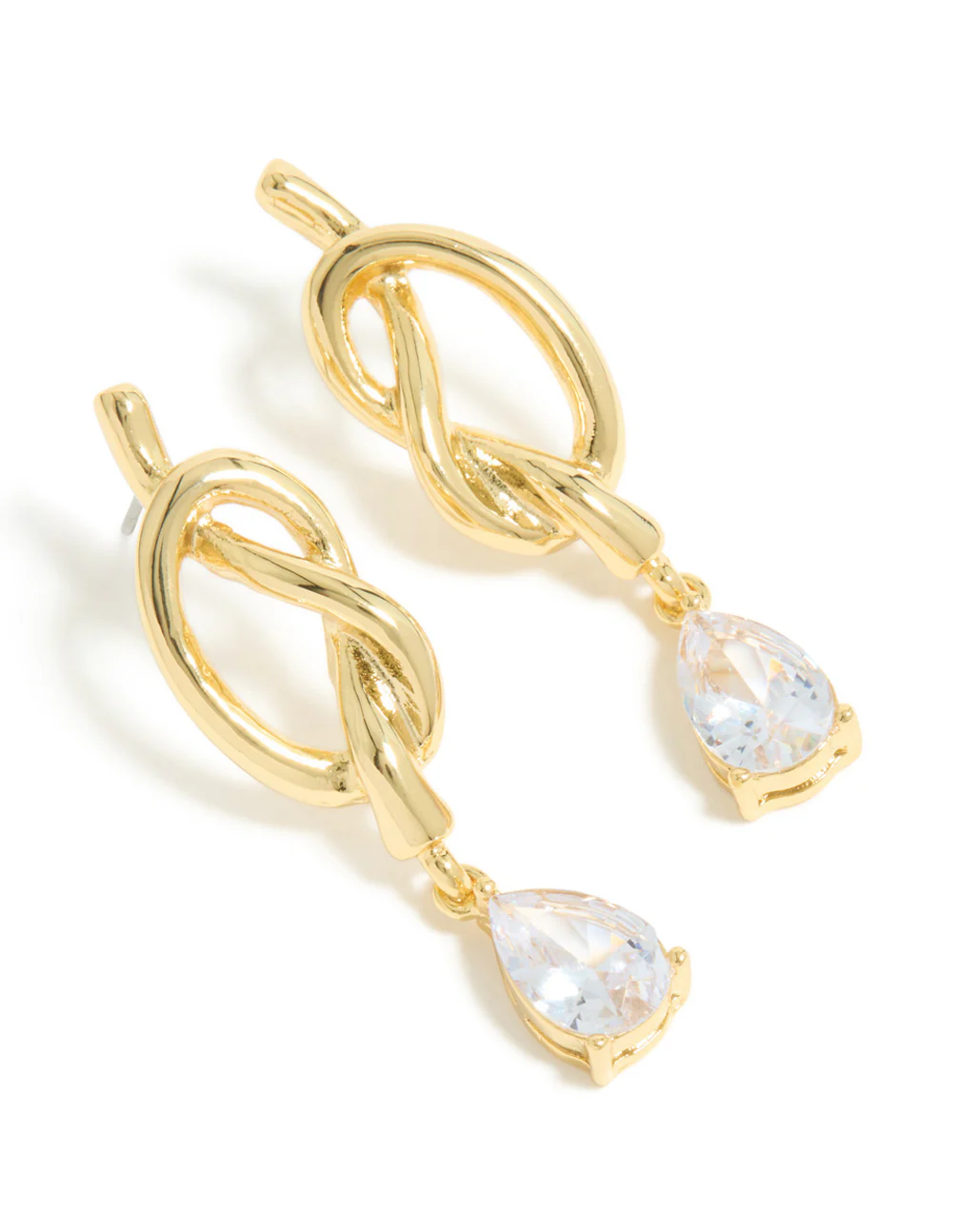 Gold Plated Pear Diamante & Knotted Drop Earrings - Image 2