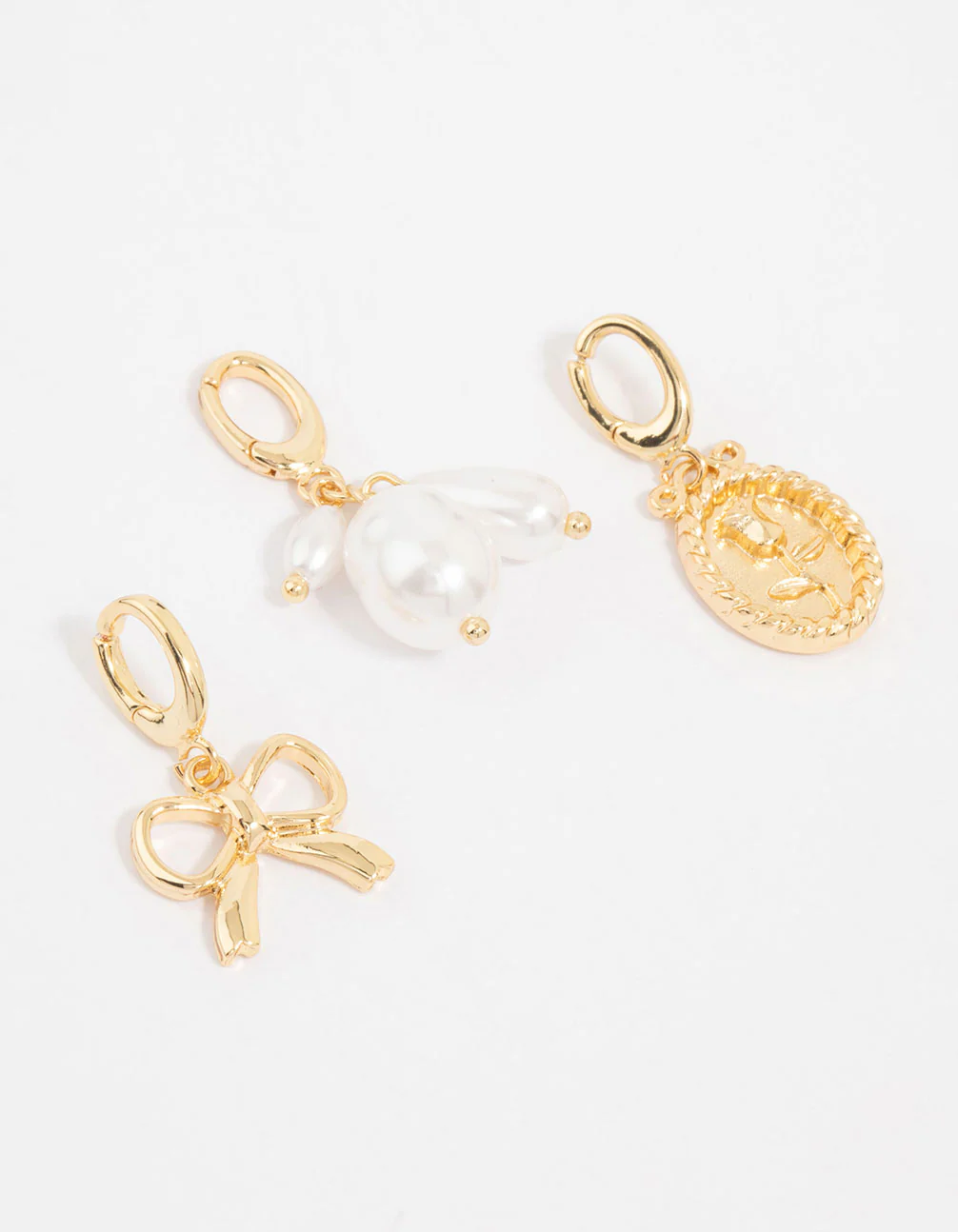 Gold Plated Pearl & Bow Charms 3-Pack