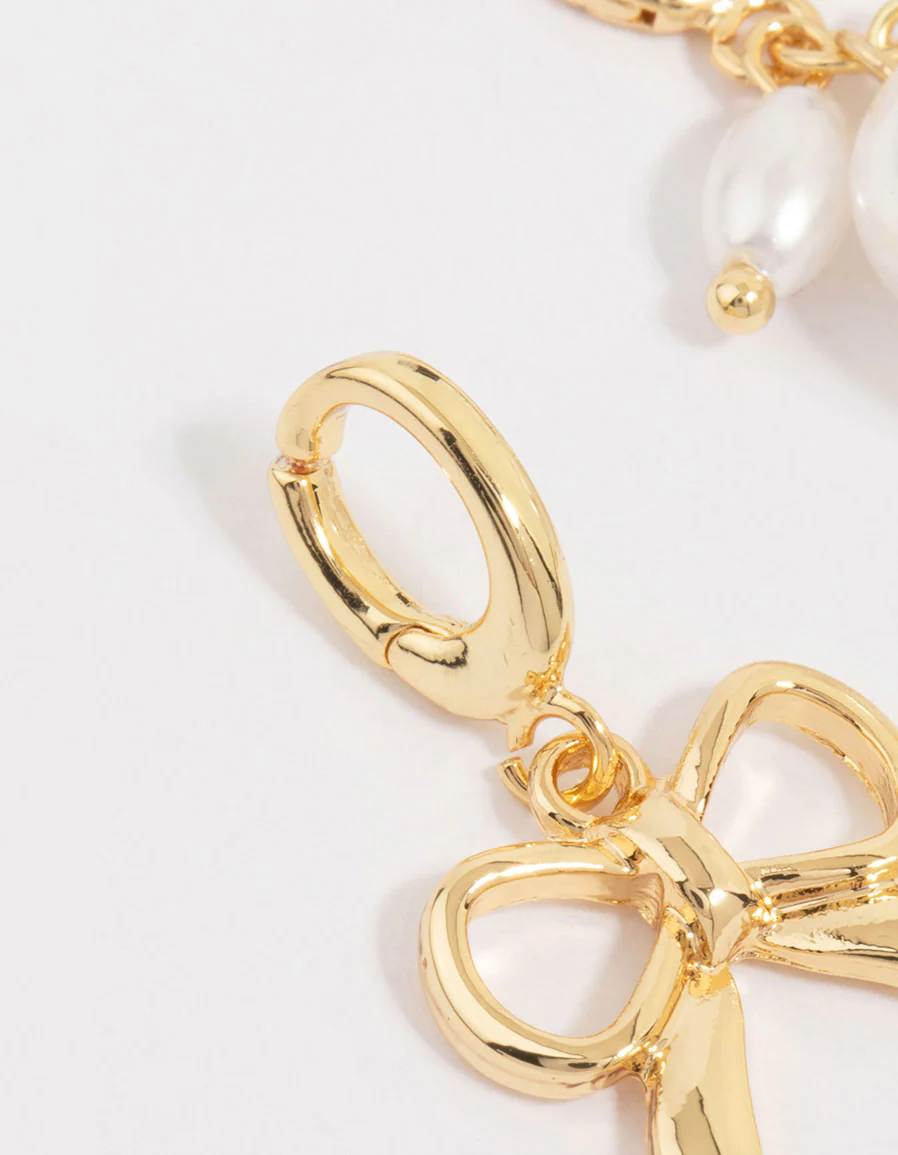 Gold Plated Pearl & Bow Charms 3-Pack - Image 2
