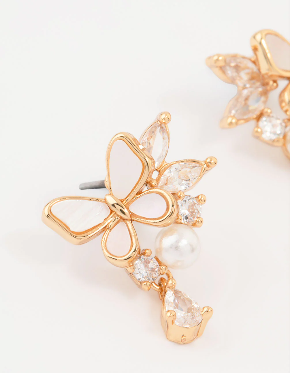Gold Plated Pearl Butterfly Mini Drop Earrings - Image 4