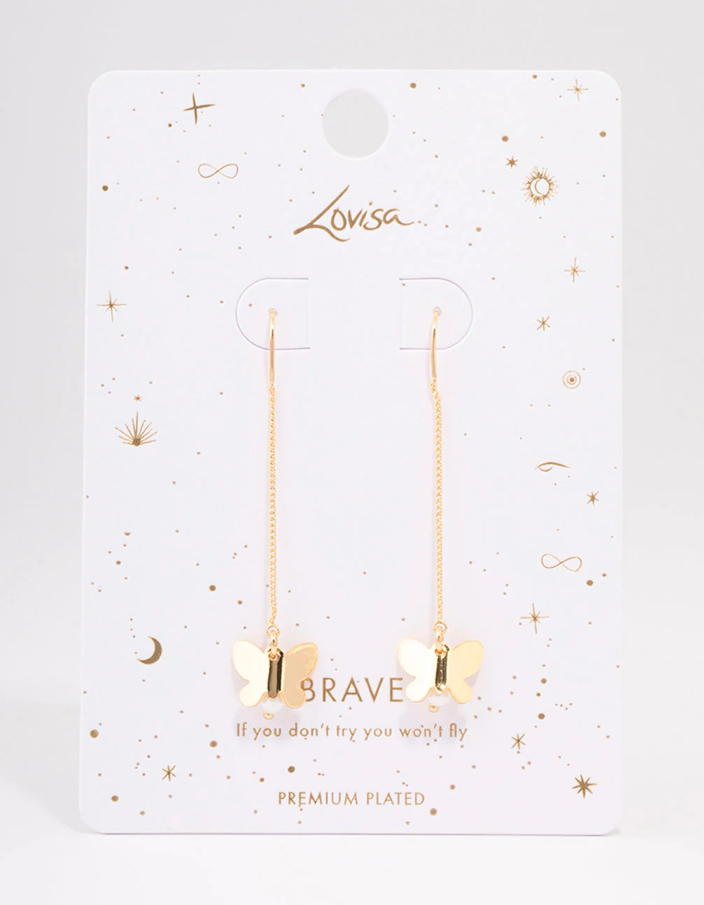 Gold Plated Pearl Butterfly Thread Through Earrings - Image 2