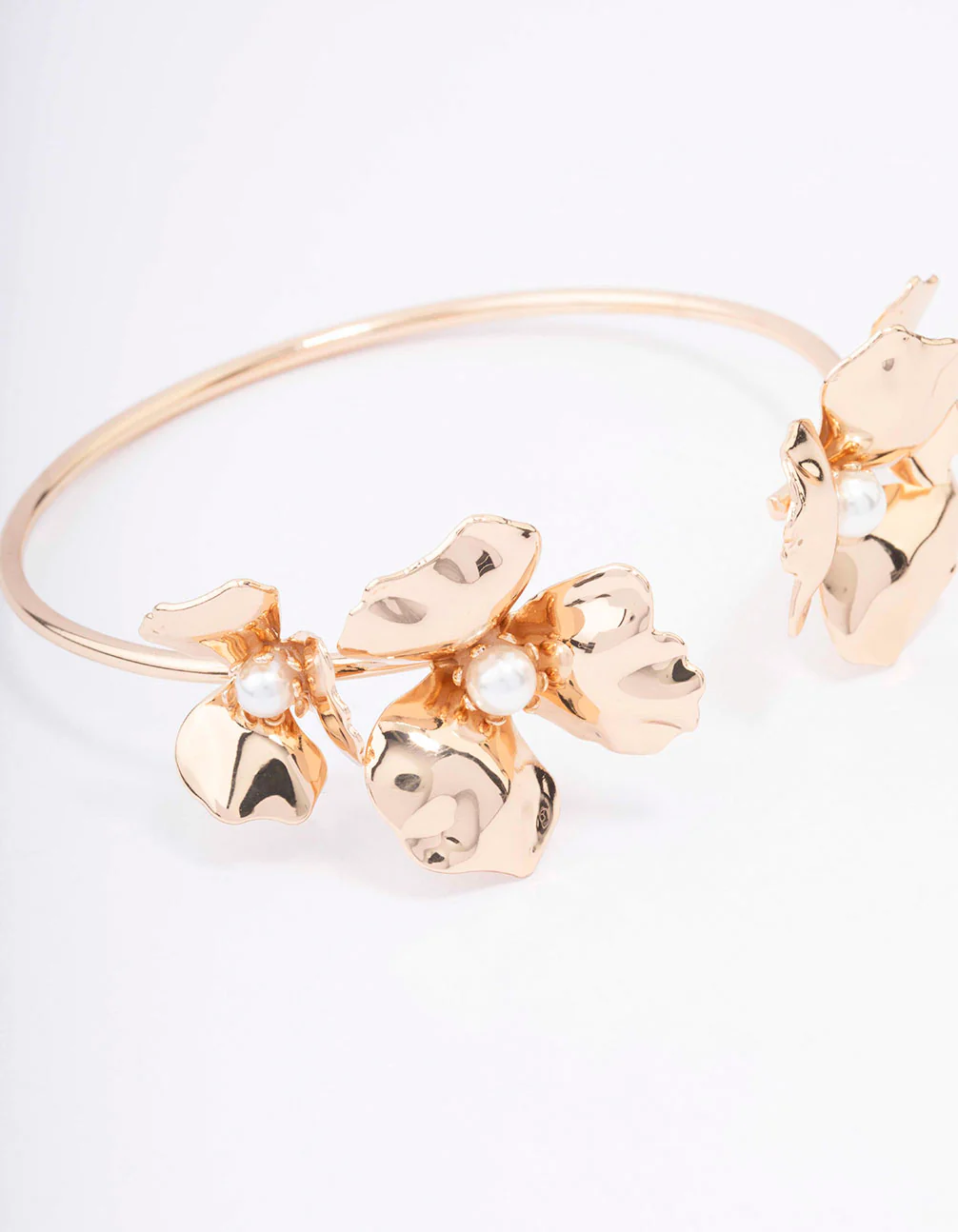 Gold Plated Pearl Centre Flower Wrist Cuff - Image 2