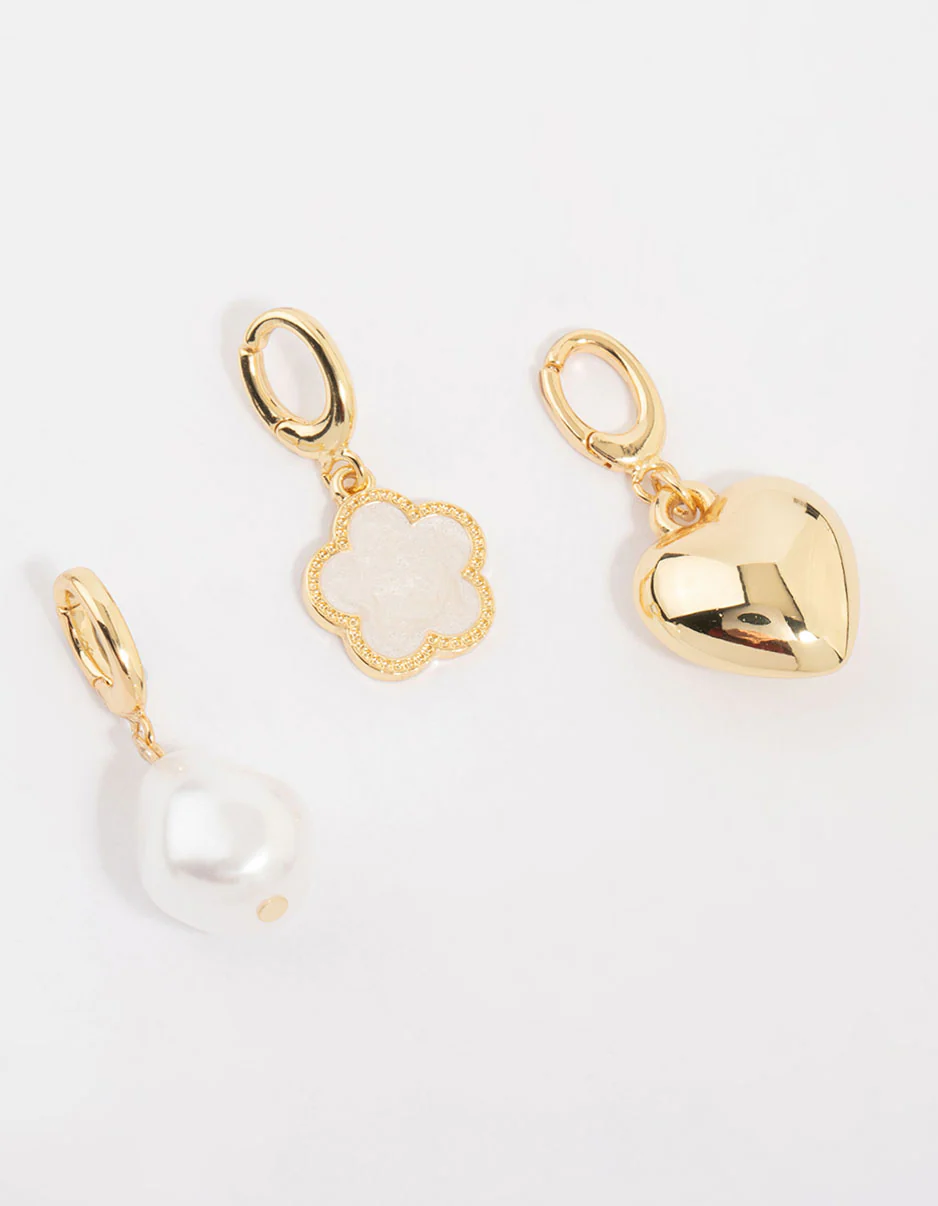 Gold Plated Pearl & Flower Charms 3-Pack