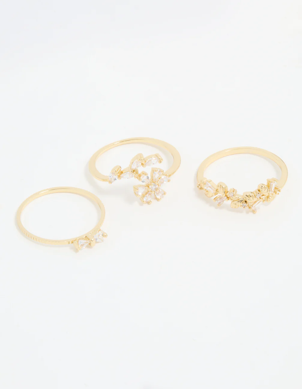 Gold Plated Pearl Flower & Bow Rings 3-Pack