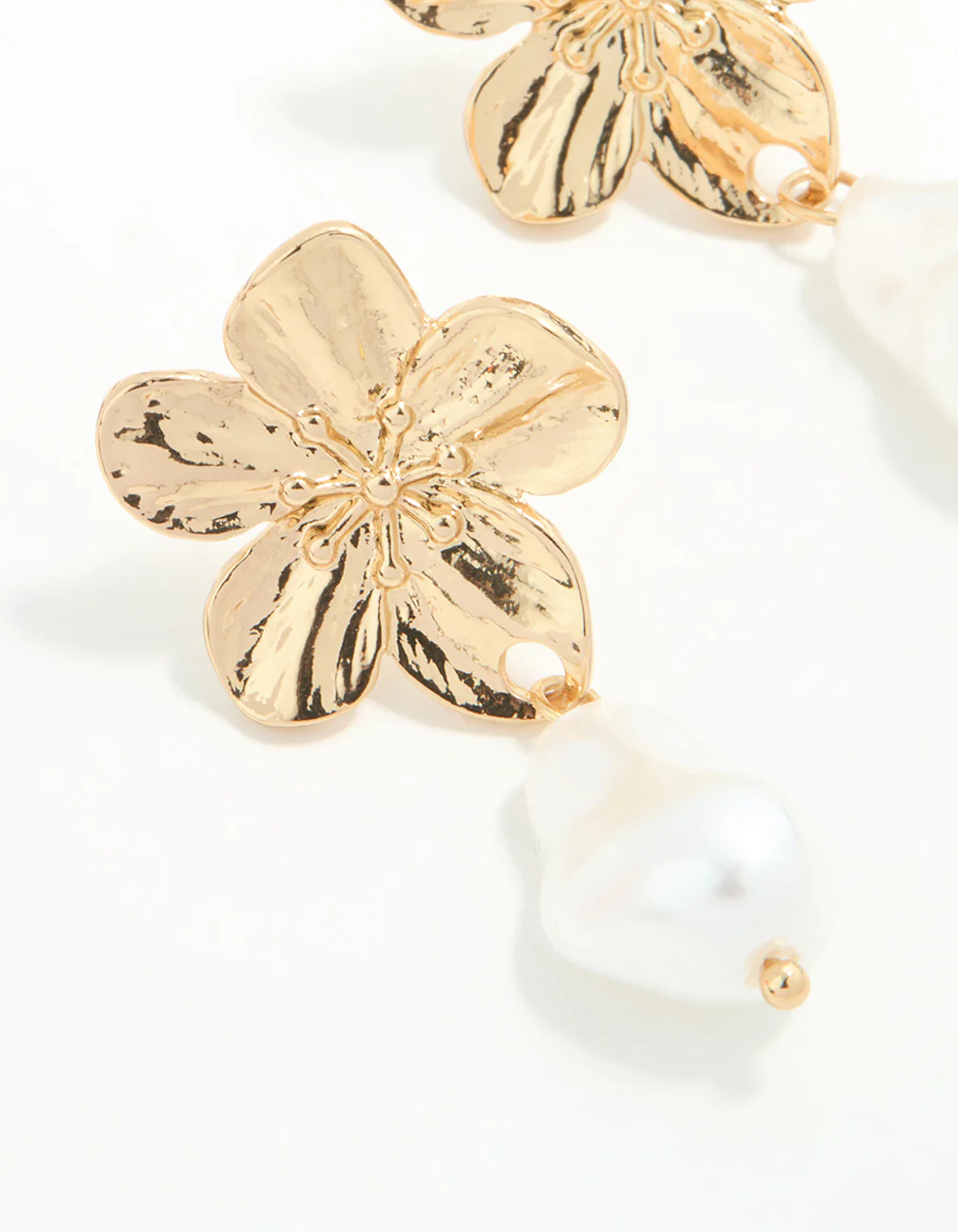 Gold Plated Pearl & Flower Drop Earrings - Image 4