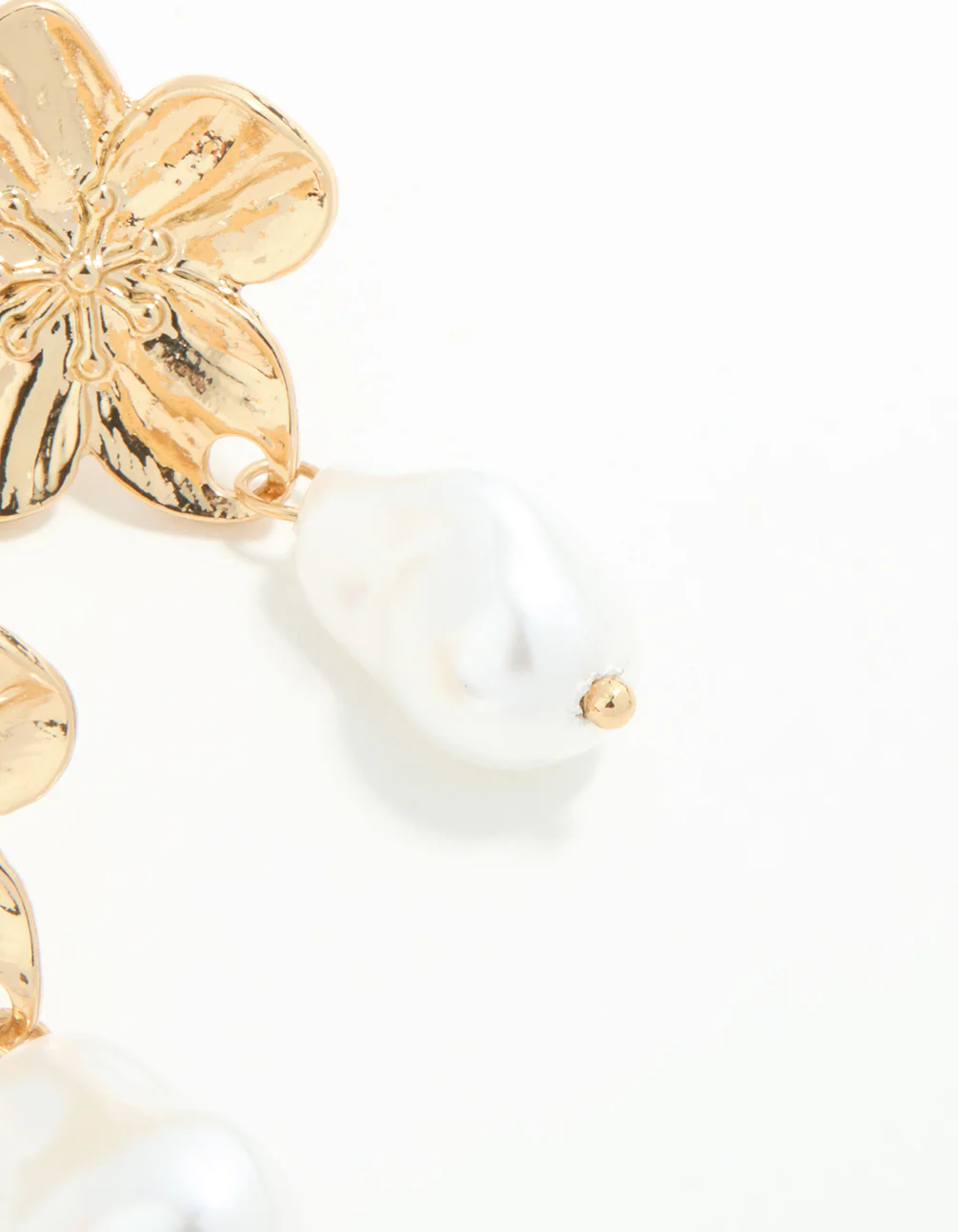 Gold Plated Pearl & Flower Drop Earrings - Image 5