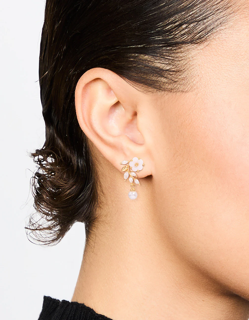 Gold Plated Pearl Flower Drop Earrings - Image 2