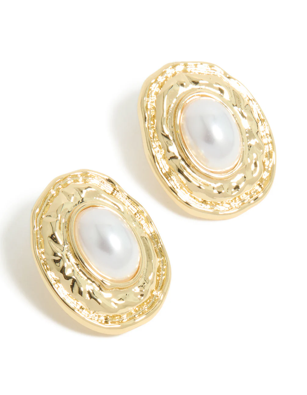 Gold Plated Pearl Molten Oval Earrings - Image 2