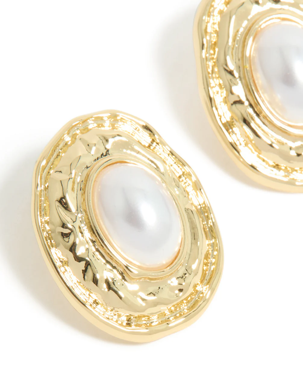Gold Plated Pearl Molten Oval Earrings - Image 4