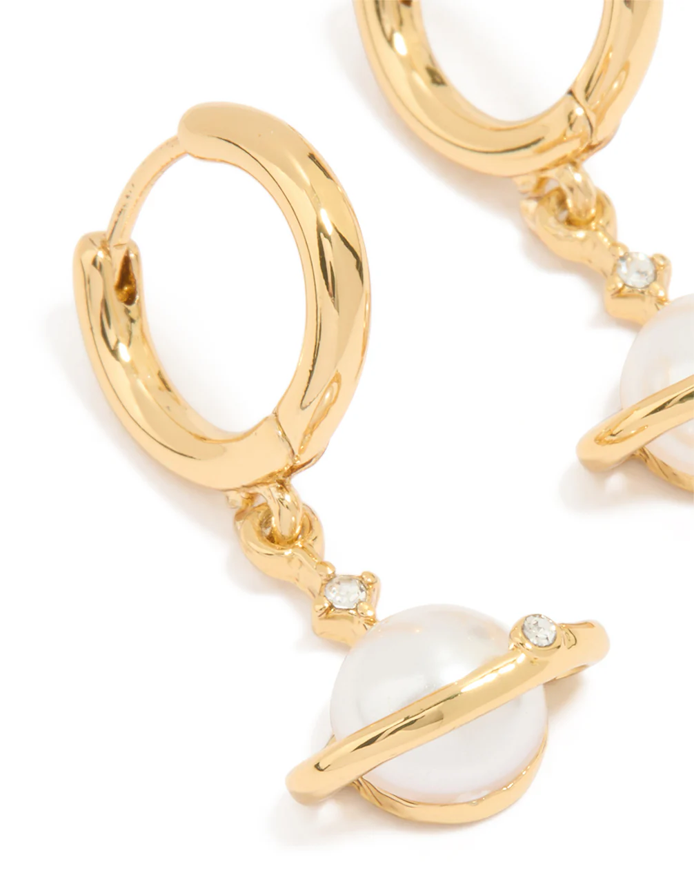 Gold Plated Pearl Planet Mini Earrings - Image 2