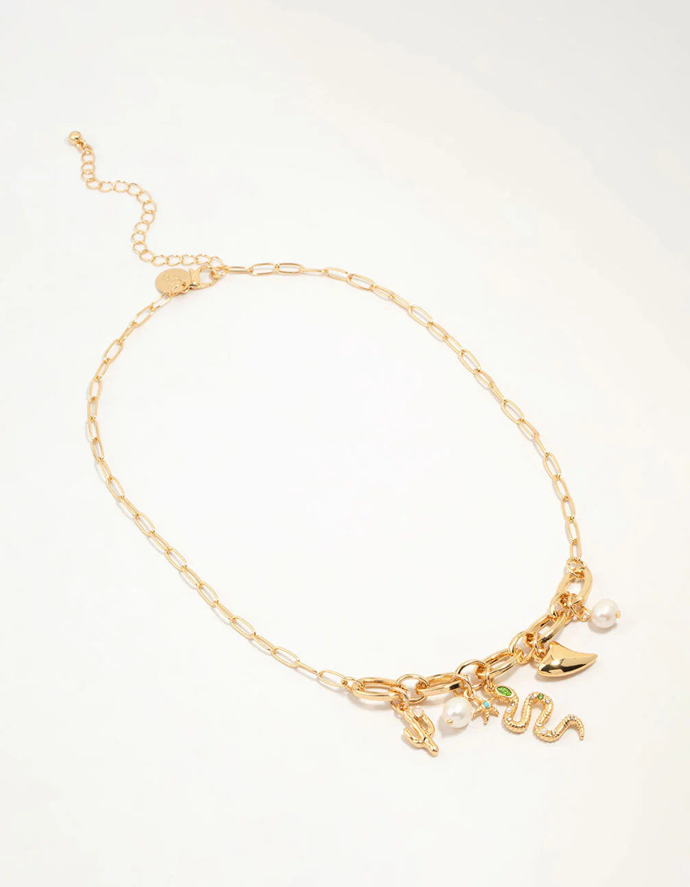 Gold Plated Pearl & Snake Charm Necklace - Image 4
