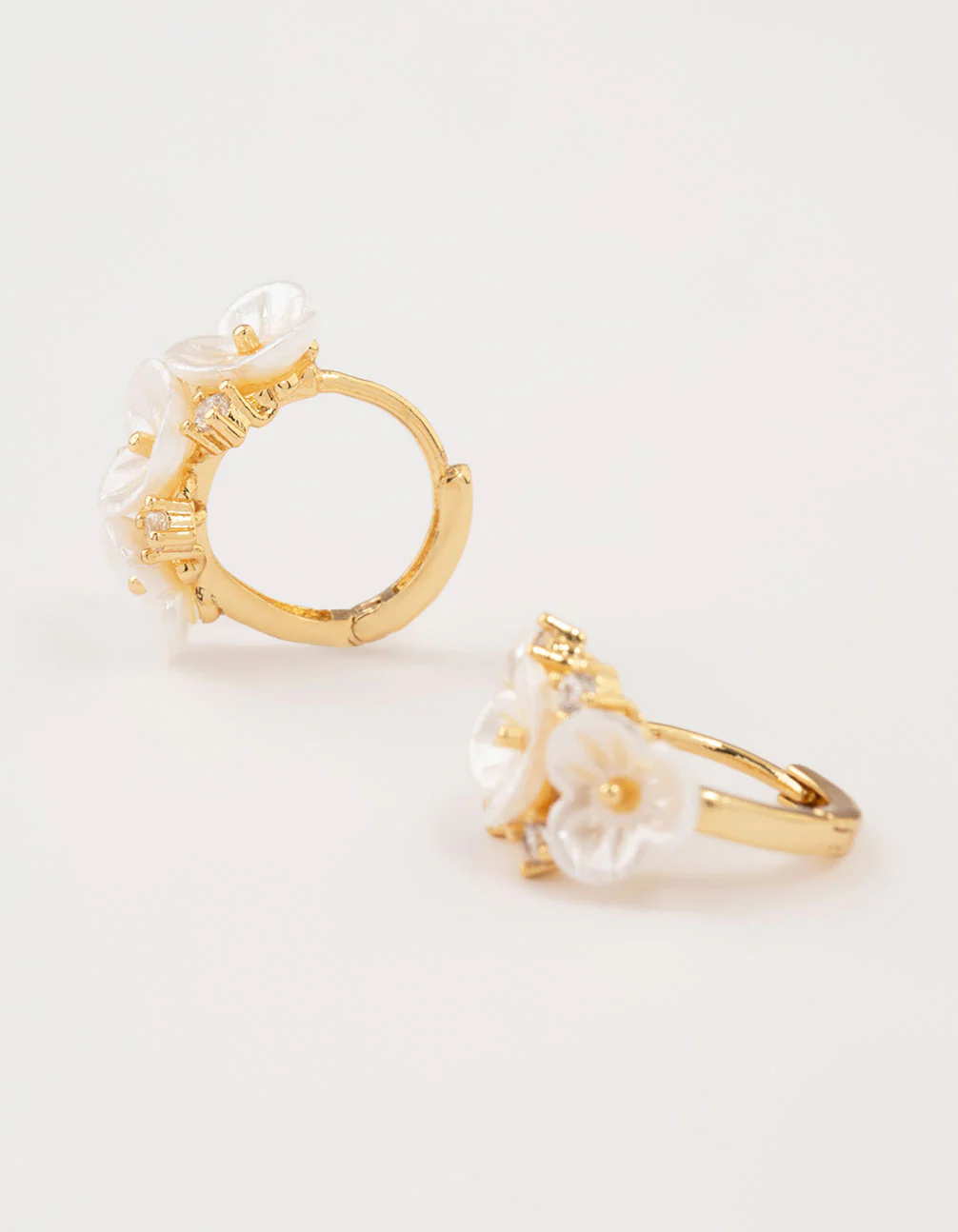 Gold Plated Pearlised Flower Hoop Earrings