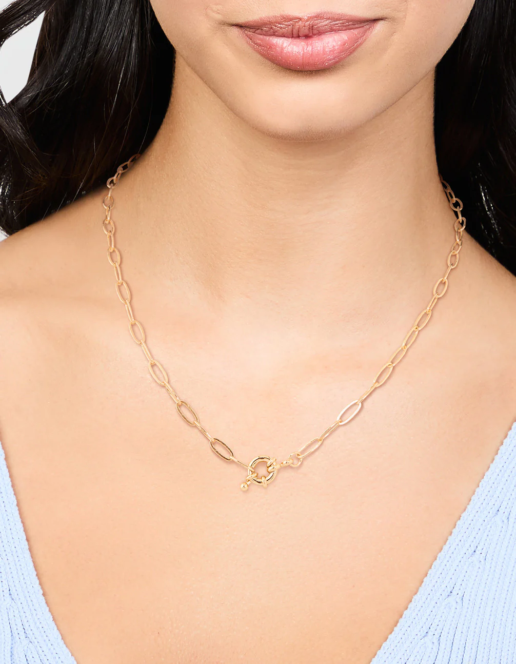 Gold Plated Pin Chain Necklace - Image 2