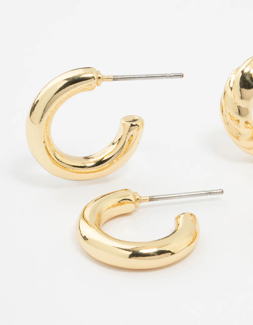 Gold Plated Plain & Textured Hoop Earrings 2-Pack - Image 4
