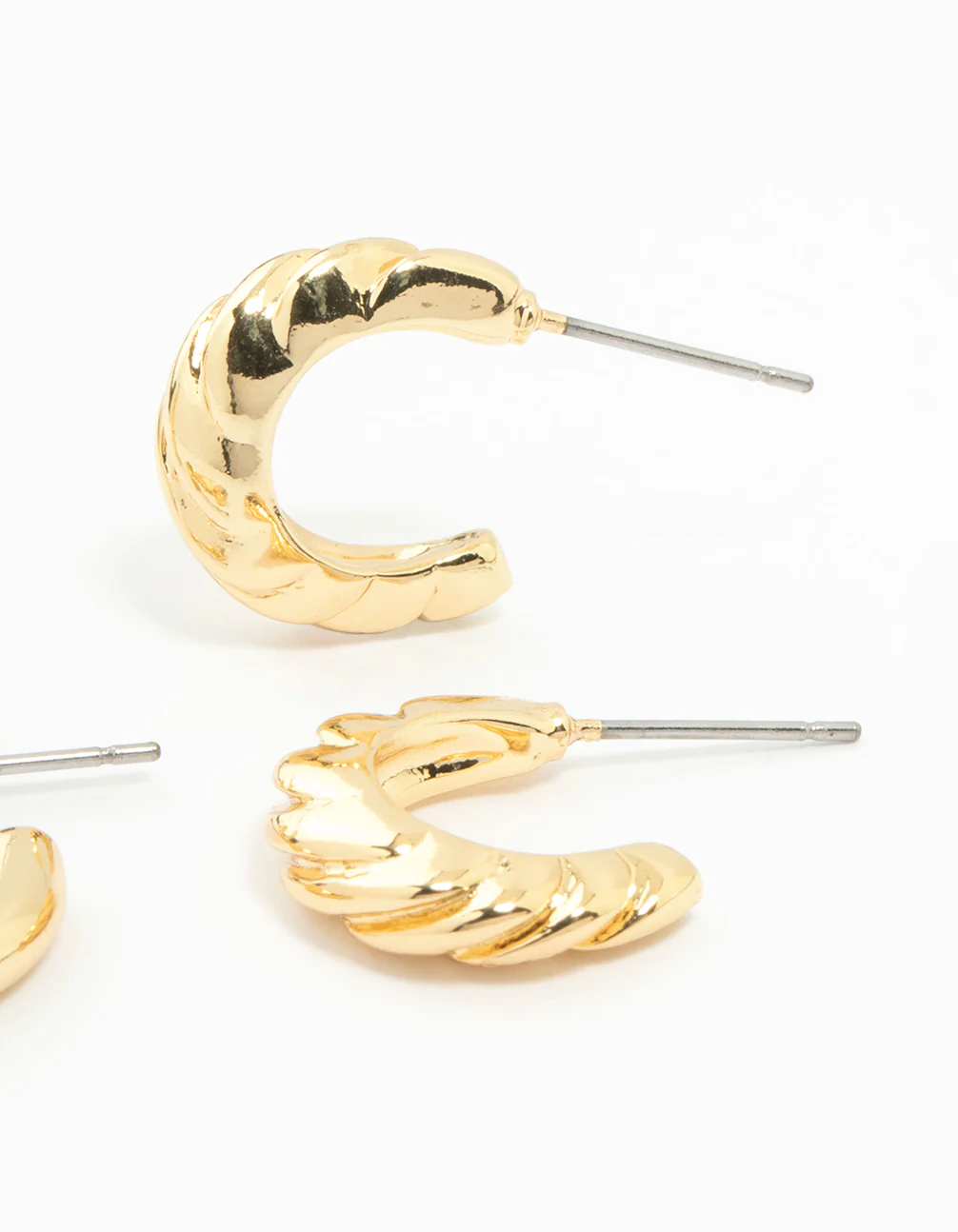 Gold Plated Plain & Textured Hoop Earrings 2-Pack - Image 5