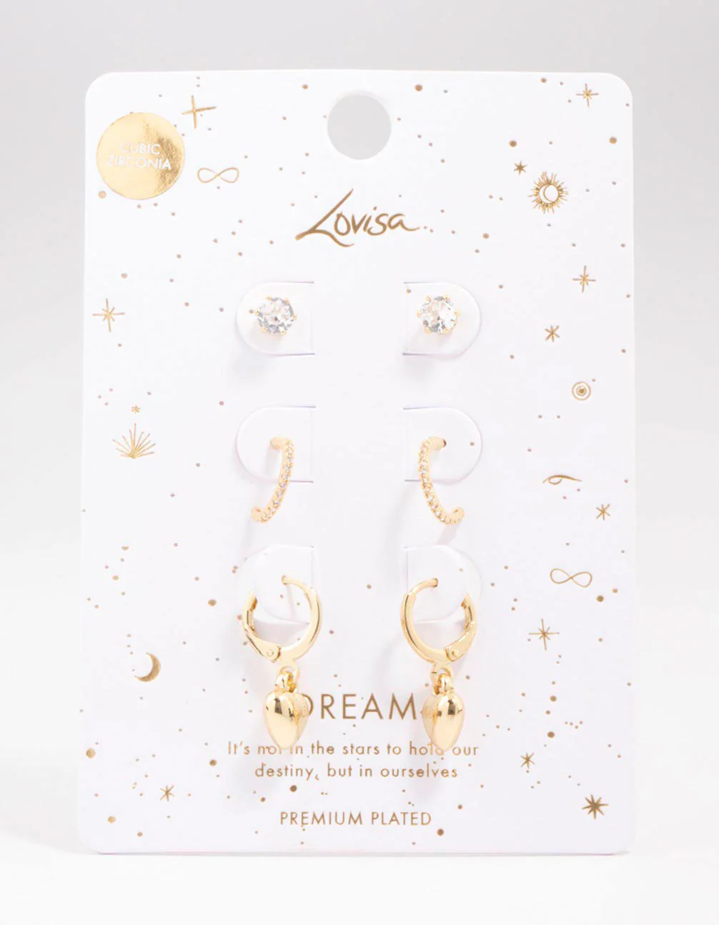 Gold Plated Puffy Heart Earring 3-Pack - Image 2