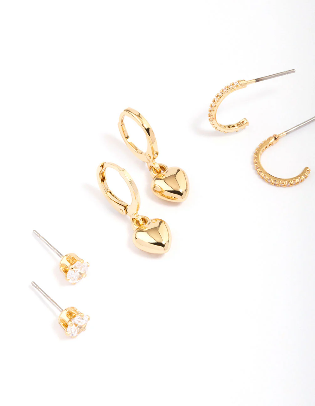 Gold Plated Puffy Heart Earring 3-Pack - Image 3