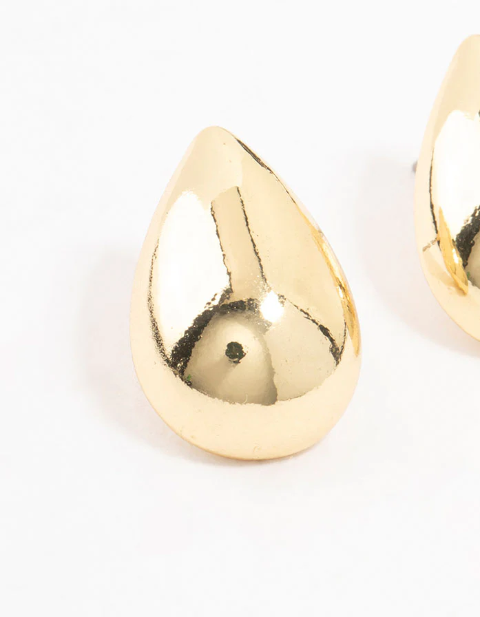 Gold Plated Puffy Teardrop Stud Earrings - Image 2