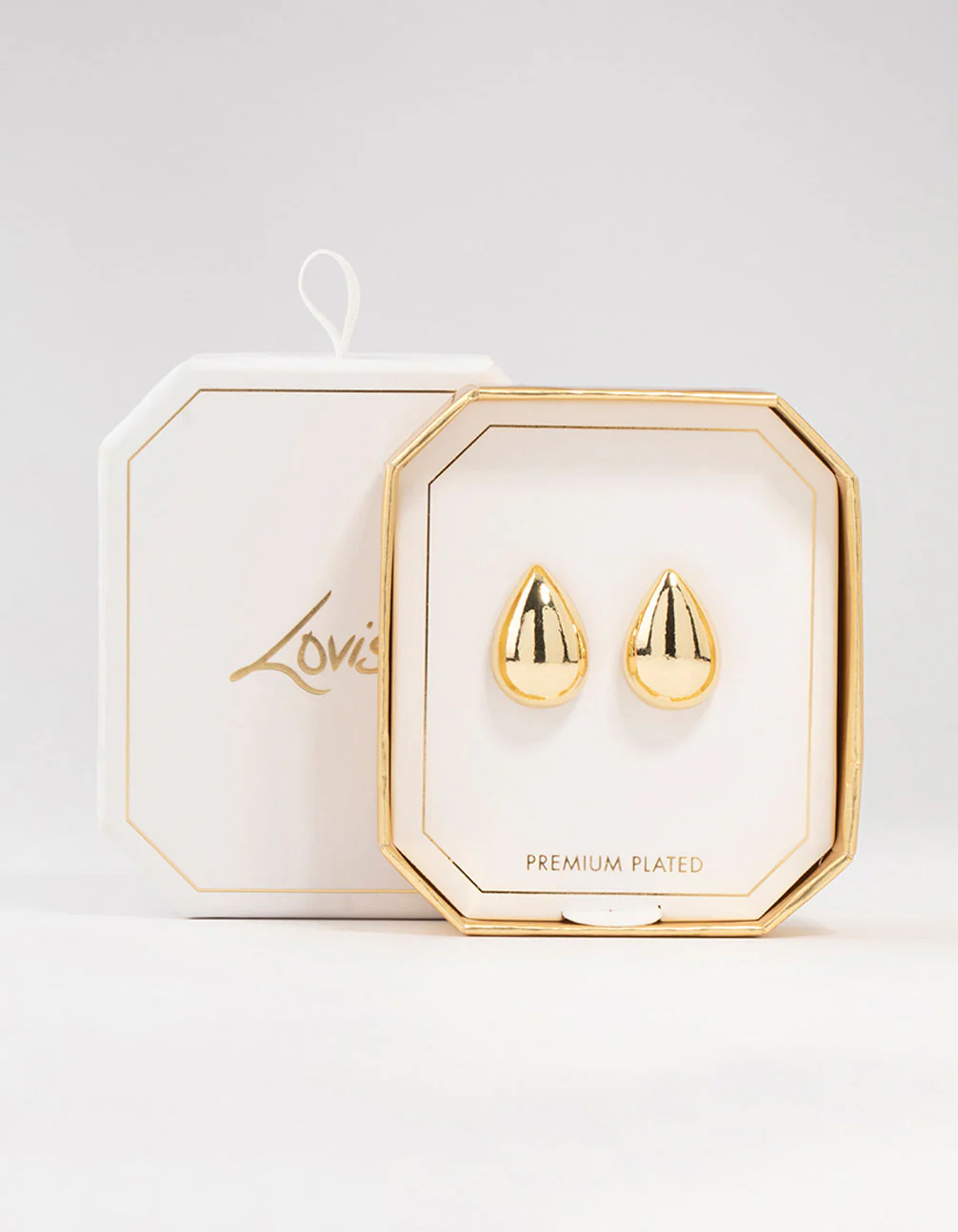 Gold Plated Puffy Teardrop Stud Earrings - Image 3