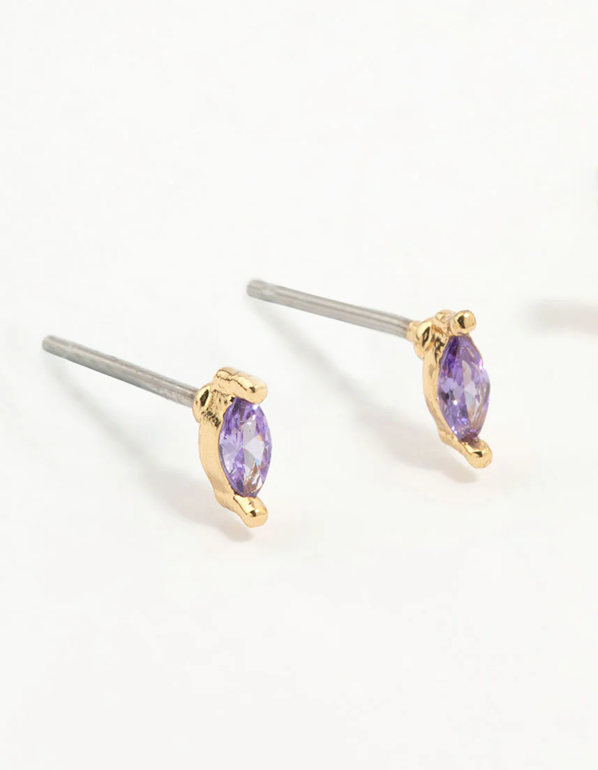 Gold Plated Purple Cubic Zirconia Butterfly Earrings 3-Pack - Image 2