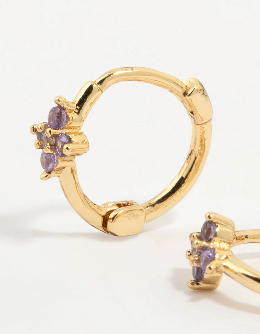 Gold Plated Purple Cubic Zirconia Butterfly Earrings 3-Pack - Image 3
