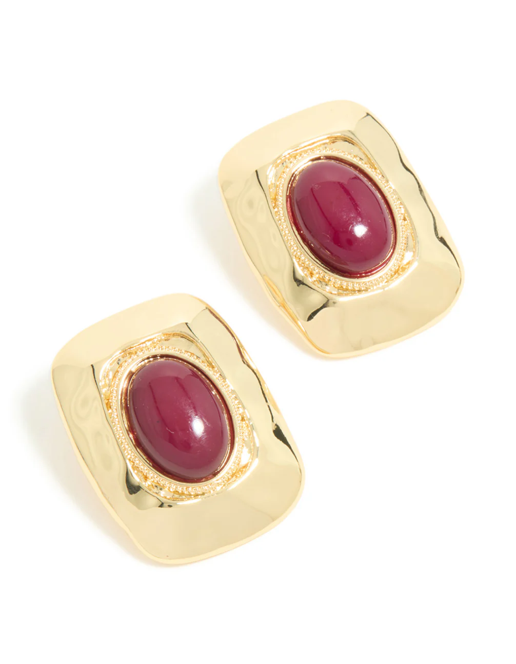 Gold Plated Red Acrylic Molten Rectangle Stud Earrings - Image 2