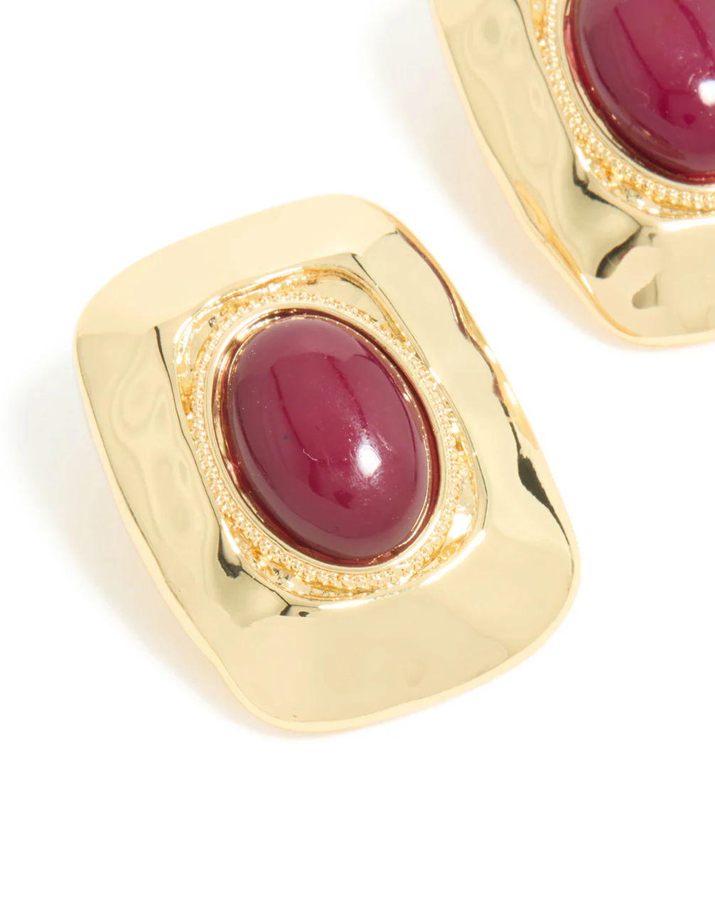 Gold Plated Red Acrylic Molten Rectangle Stud Earrings - Image 4