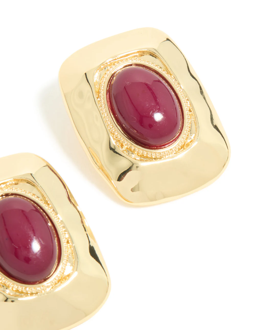 Gold Plated Red Acrylic Molten Rectangle Stud Earrings - Image 5