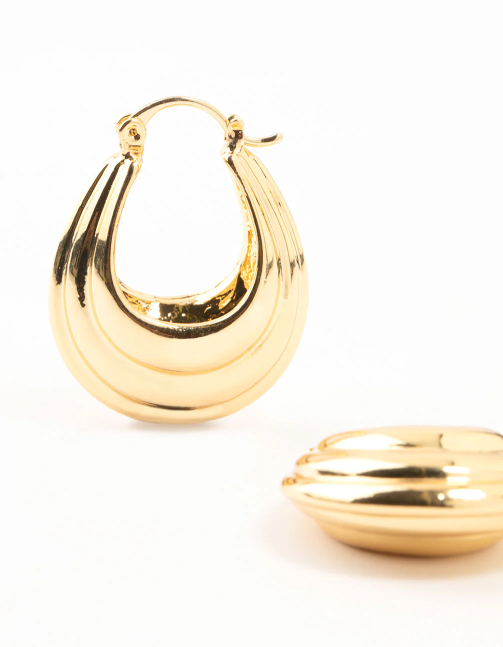 Gold Plated Ribbed Chunky Hoop Earrings - Image 2