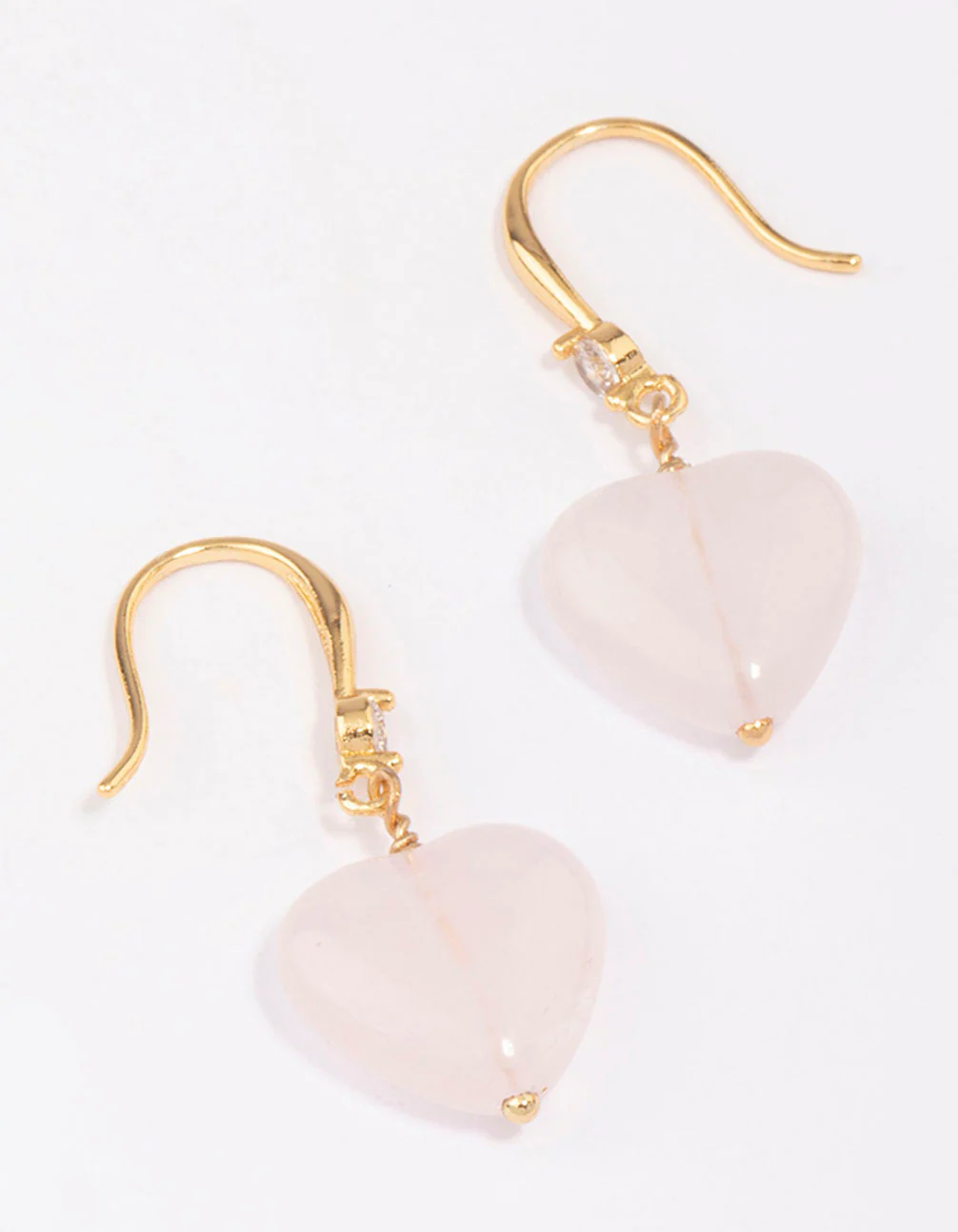 Gold Plated Rose Quartz Heart Drop Earrings