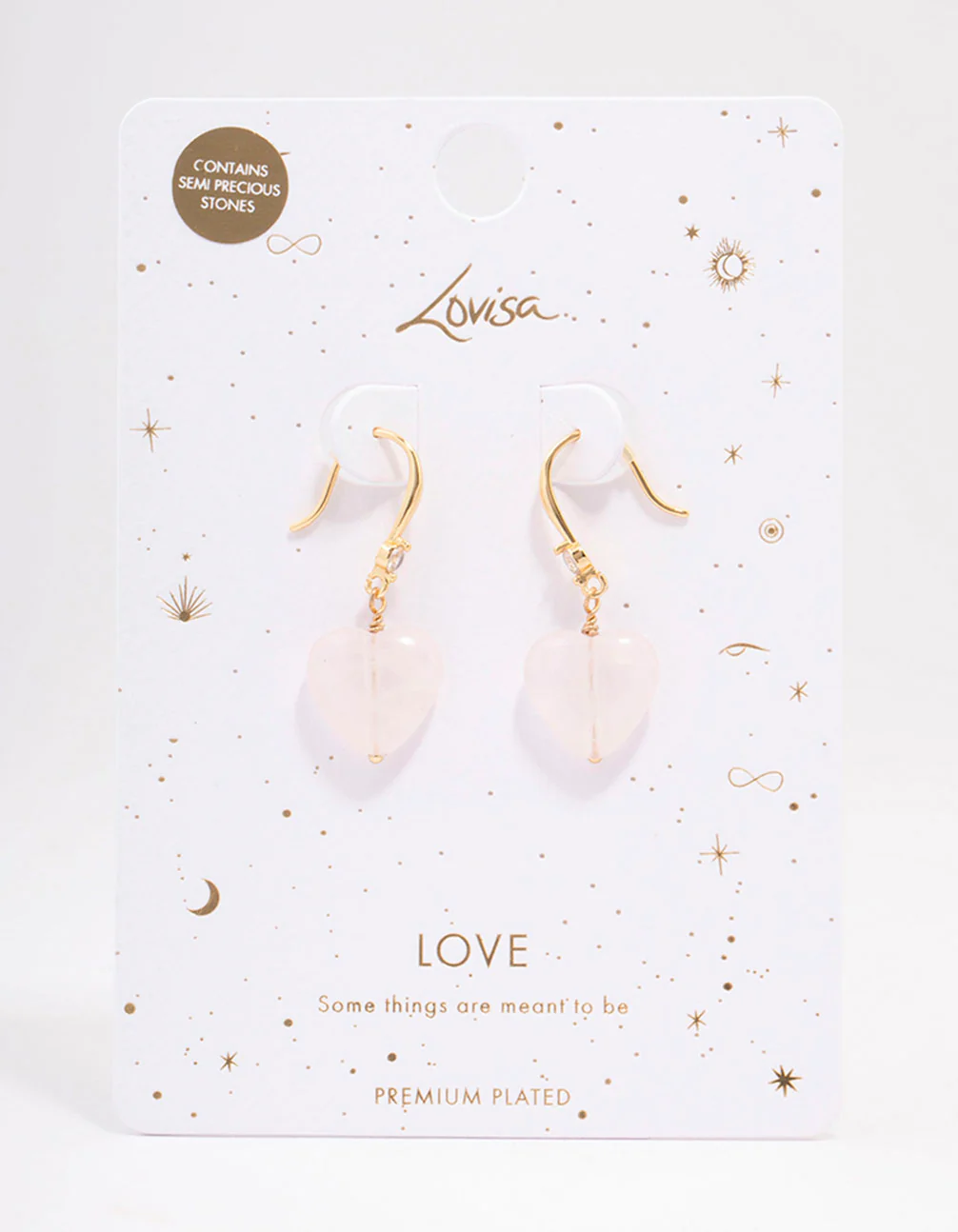 Gold Plated Rose Quartz Heart Drop Earrings - Image 2