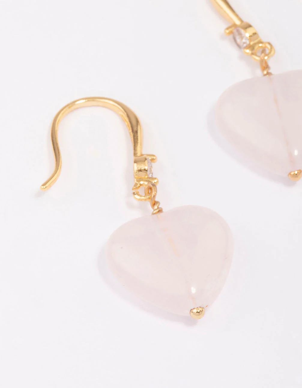 Gold Plated Rose Quartz Heart Drop Earrings - Image 3