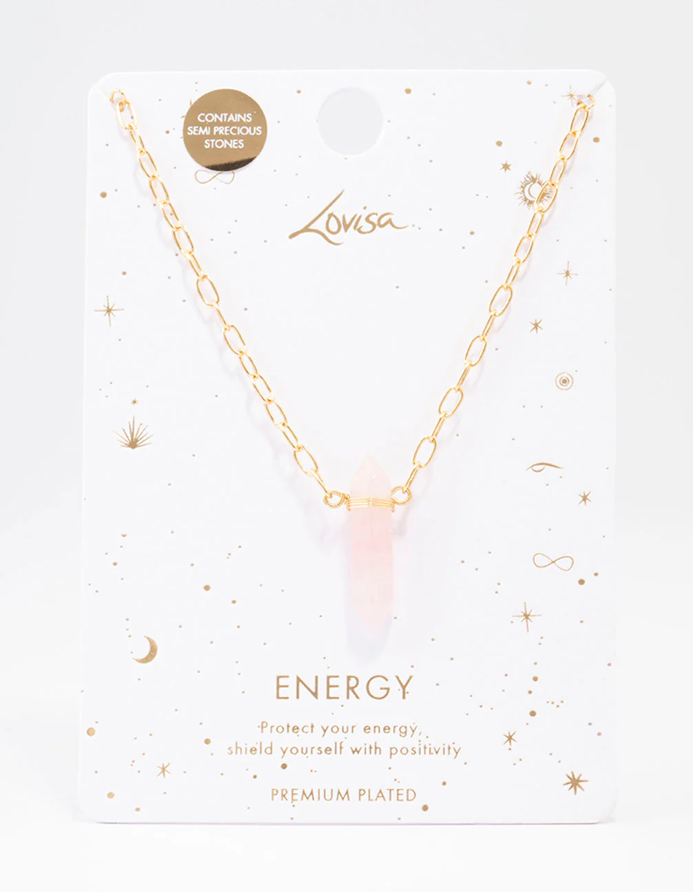 Gold Plated Rose Quartz Pointed Pendant Necklace - Image 2