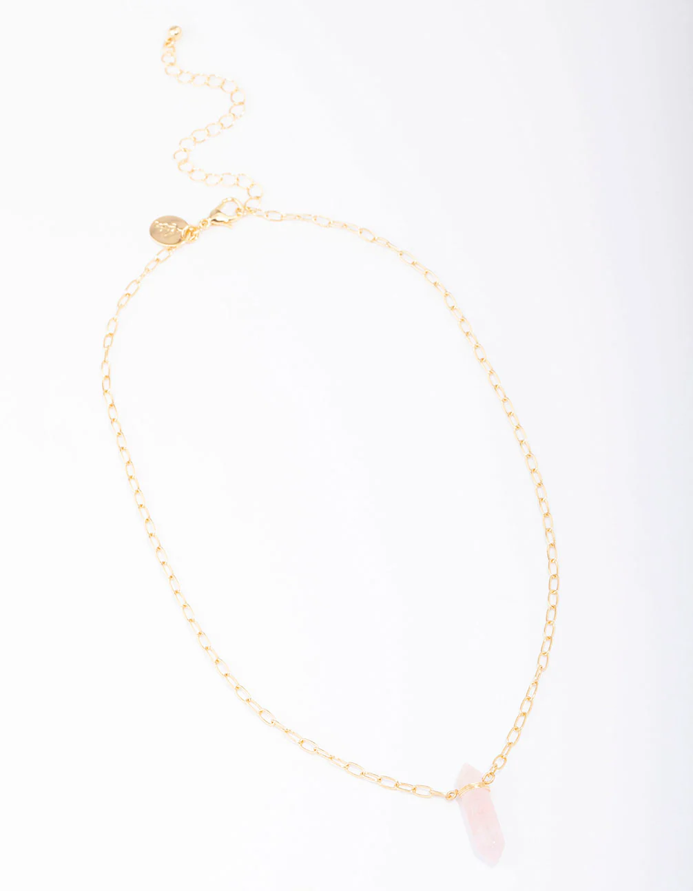 Gold Plated Rose Quartz Pointed Pendant Necklace - Image 3