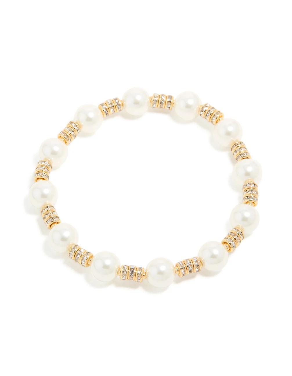 Gold Plated Round Diamante & Pearl Stretch Bracelet - Image 2