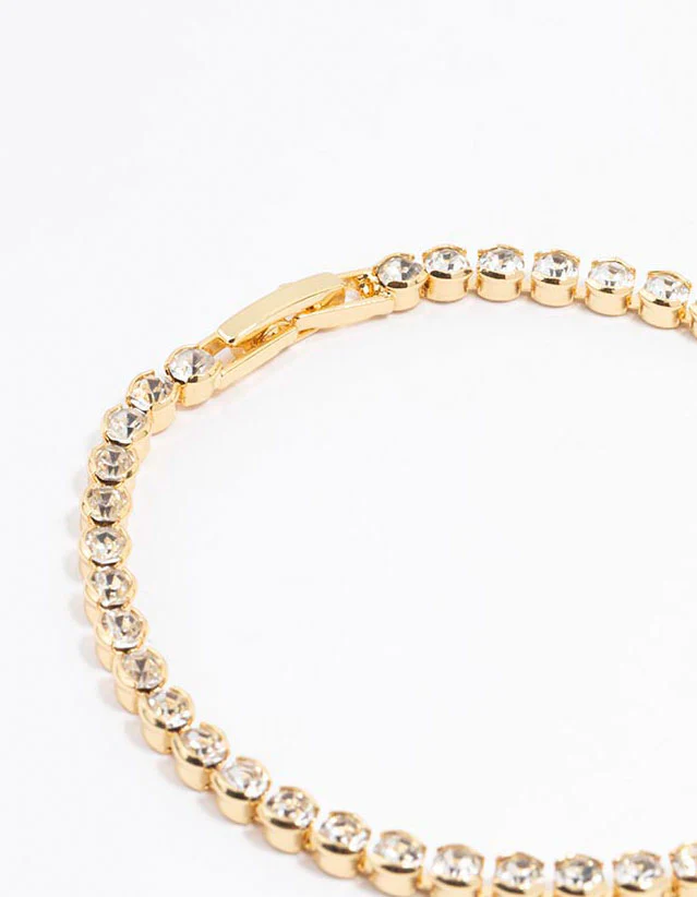 Gold Plated Round Diamante Tennis Bracelet - Image 3