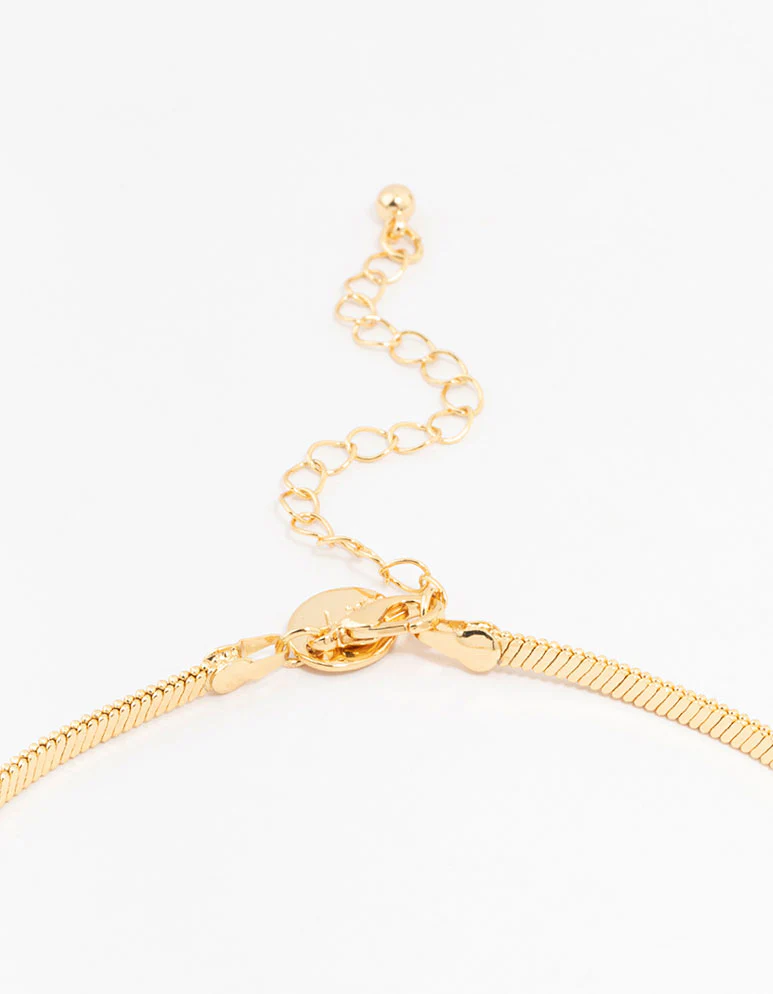 Gold Plated Round Hoop Earring & Herringbone Necklace Set - Image 3