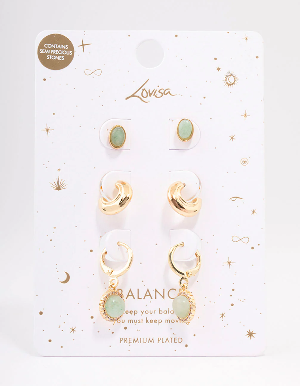 Gold Plated Semi-Precious Earring 3-Pack - Image 2