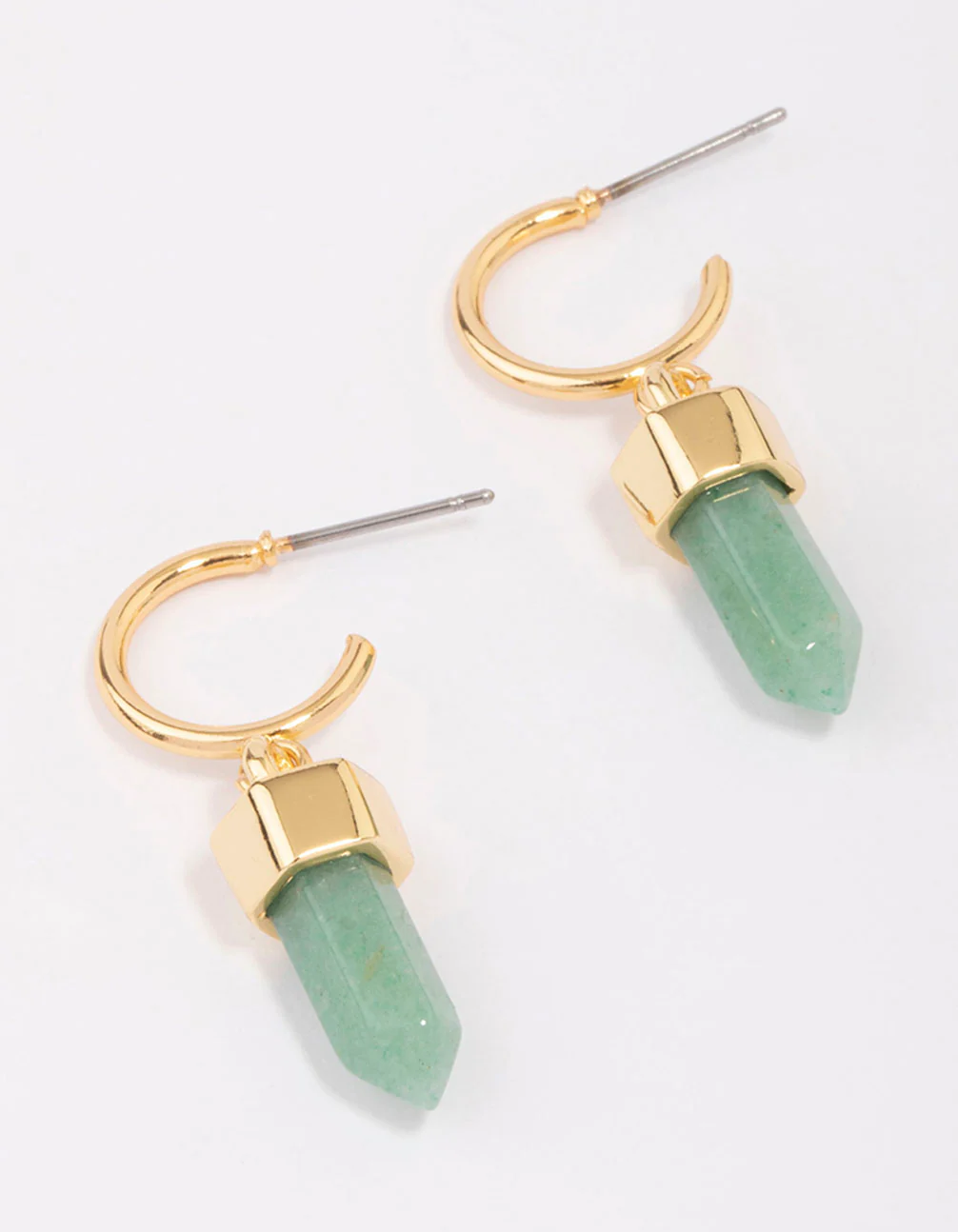 Gold Plated Semi-Precious Green Aventurine Drop Earrings